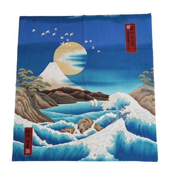 Japanese Hokusai Wave Mt Fuji Print Fabric Square Kona Bay Fabrics - Picture 1 of 5